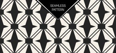 Soyut kavram vektör tek renkli geometrik desen. Siyah ve beyaz en az arka plan. Yaratıcı çizim şablonu. Sorunsuz şık doku. Duvar kağıdı, yüzey, web tasarım, tekstil, dekor için.