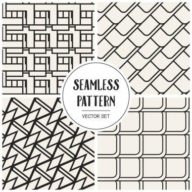 Soyut kavram vektör tek renkli geometrik desen. Siyah ve beyaz en az arka plan. Yaratıcı çizim şablonu. Sorunsuz şık doku. Duvar kağıdı, yüzey, web tasarım, tekstil, dekor için.