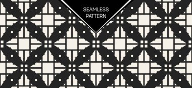 Soyut kavram vektör tek renkli geometrik desen. Siyah ve beyaz en az arka plan. Yaratıcı çizim şablonu. Sorunsuz şık doku. Duvar kağıdı, yüzey, web tasarım, tekstil, dekor için.