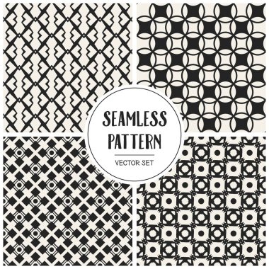 Soyut kavram vektör tek renkli geometrik desen. Siyah ve beyaz en az arka plan. Yaratıcı çizim şablonu. Sorunsuz şık doku. Duvar kağıdı, yüzey, web tasarım, tekstil, dekor için.