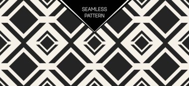 Soyut kavram vektör tek renkli geometrik desen. Siyah ve beyaz en az arka plan. Yaratıcı çizim şablonu. Sorunsuz şık doku. Duvar kağıdı, yüzey, web tasarım, tekstil, dekor için.