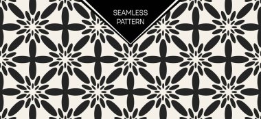 Soyut kavram vektör tek renkli geometrik desen. Siyah ve beyaz en az arka plan. Yaratıcı çizim şablonu. Sorunsuz şık doku. Duvar kağıdı, yüzey, web tasarım, tekstil, dekor için.