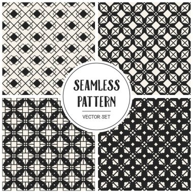 Soyut kavram vektör tek renkli geometrik desen. Siyah ve beyaz en az arka plan. Yaratıcı çizim şablonu. Sorunsuz şık doku. Duvar kağıdı, yüzey, web tasarım, tekstil, dekor için.