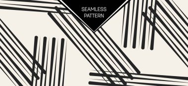 Soyut kavram vektör tek renkli geometrik desen. Siyah ve beyaz en az arka plan. Yaratıcı çizim şablonu. Sorunsuz şık doku. Duvar kağıdı, yüzey, web tasarım, tekstil, dekor için.