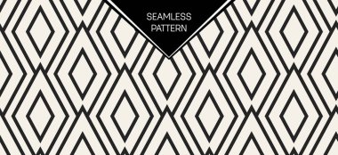 Soyut kavram vektör tek renkli geometrik desen. Siyah ve beyaz en az arka plan. Yaratıcı çizim şablonu. Sorunsuz şık doku. Duvar kağıdı, yüzey, web tasarım, tekstil, dekor için.