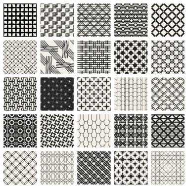 Soyut kavram vektör tek renkli geometrik desen. Siyah ve beyaz en az arka plan. Yaratıcı çizim şablonu. Sorunsuz şık doku. Duvar kağıdı, yüzey, web tasarım, tekstil, dekor için.