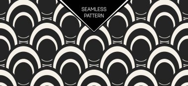 Soyut kavram vektör tek renkli geometrik desen. Siyah ve beyaz en az arka plan. Yaratıcı çizim şablonu. Sorunsuz şık doku. Duvar kağıdı, yüzey, web tasarım, tekstil, dekor için.