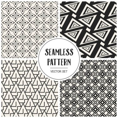 Soyut kavram vektör tek renkli geometrik desen. Siyah ve beyaz en az arka plan. Yaratıcı çizim şablonu. Sorunsuz şık doku. Duvar kağıdı, yüzey, web tasarım, tekstil, dekor için.