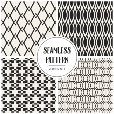 Soyut kavram vektör tek renkli geometrik desen. Siyah ve beyaz en az arka plan. Yaratıcı çizim şablonu. Sorunsuz şık doku. Duvar kağıdı, yüzey, web tasarım, tekstil, dekor için.