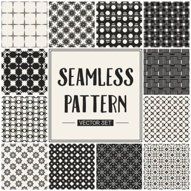 Soyut kavram vektör tek renkli geometrik desen. Siyah ve beyaz en az arka plan. Yaratıcı çizim şablonu. Sorunsuz şık doku. Duvar kağıdı, yüzey, web tasarım, tekstil, dekor için.