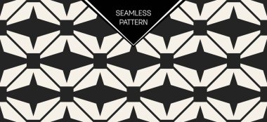 Soyut kavram vektör tek renkli geometrik desen. Siyah ve beyaz en az arka plan. Yaratıcı çizim şablonu. Sorunsuz şık doku. Duvar kağıdı, yüzey, web tasarım, tekstil, dekor için.