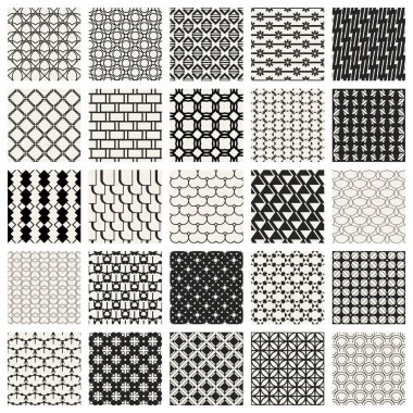 Soyut kavram vektör tek renkli geometrik desen. Siyah ve beyaz en az arka plan. Yaratıcı çizim şablonu. Sorunsuz şık doku. Duvar kağıdı, yüzey, web tasarım, tekstil, dekor için.