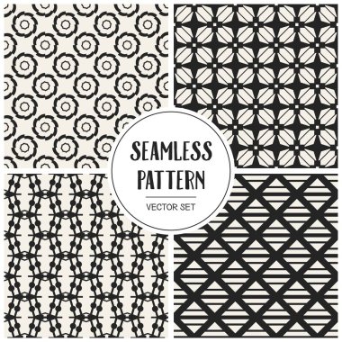 Soyut kavram vektör tek renkli geometrik desen. Siyah ve beyaz en az arka plan. Yaratıcı çizim şablonu. Sorunsuz şık doku. Duvar kağıdı, yüzey, web tasarım, tekstil, dekor için.