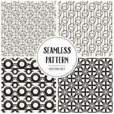 Soyut kavram vektör tek renkli geometrik desen. Siyah ve beyaz en az arka plan. Yaratıcı çizim şablonu. Sorunsuz şık doku. Duvar kağıdı, yüzey, web tasarım, tekstil, dekor için.