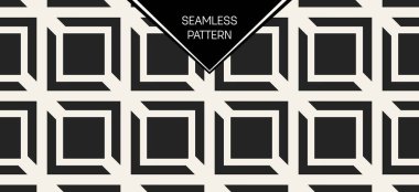Soyut kavram vektör tek renkli geometrik desen. Siyah ve beyaz en az arka plan. Yaratıcı çizim şablonu. Sorunsuz şık doku. Duvar kağıdı, yüzey, web tasarım, tekstil, dekor için.
