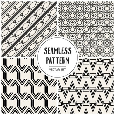 Soyut kavram vektör tek renkli geometrik desen. Siyah ve beyaz en az arka plan. Yaratıcı çizim şablonu. Sorunsuz şık doku. Duvar kağıdı, yüzey, web tasarım, tekstil, dekor için.