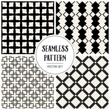 Soyut kavram vektör tek renkli geometrik desen. Siyah ve beyaz en az arka plan. Yaratıcı çizim şablonu. Sorunsuz şık doku. Duvar kağıdı, yüzey, web tasarım, tekstil, dekor için.