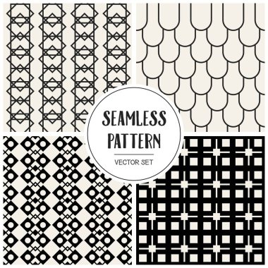 Soyut kavram vektör tek renkli geometrik desen. Siyah ve beyaz en az arka plan. Yaratıcı çizim şablonu. Sorunsuz şık doku. Duvar kağıdı, yüzey, web tasarım, tekstil, dekor için.