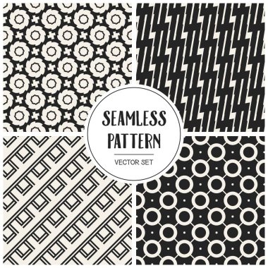 Soyut kavram vektör tek renkli geometrik desen. Siyah ve beyaz en az arka plan. Yaratıcı çizim şablonu. Sorunsuz şık doku. Duvar kağıdı, yüzey, web tasarım, tekstil, dekor için.