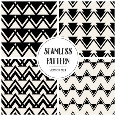 Soyut kavram vektör tek renkli geometrik desen. Siyah ve beyaz en az arka plan. Yaratıcı çizim şablonu. Sorunsuz şık doku. Duvar kağıdı, yüzey, web tasarım, tekstil, dekor için.