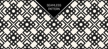 Soyut kavram vektör tek renkli geometrik desen. Siyah ve beyaz en az arka plan. Yaratıcı çizim şablonu. Sorunsuz şık doku. Duvar kağıdı, yüzey, web tasarım, tekstil, dekor için.