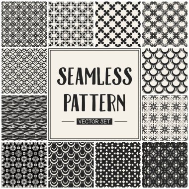 Soyut kavram vektör tek renkli geometrik desen. Siyah ve beyaz en az arka plan. Yaratıcı çizim şablonu. Sorunsuz şık doku. Duvar kağıdı, yüzey, web tasarım, tekstil, dekor için.