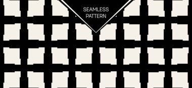 Soyut kavram vektör tek renkli geometrik desen. Siyah ve beyaz en az arka plan. Yaratıcı çizim şablonu. Sorunsuz şık doku. Duvar kağıdı, yüzey, web tasarım, tekstil, dekor için.