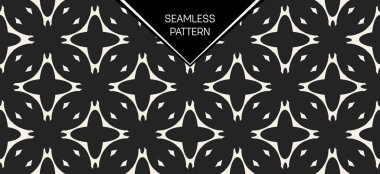 Soyut kavram vektör tek renkli geometrik desen. Siyah ve beyaz en az arka plan. Yaratıcı çizim şablonu. Sorunsuz şık doku. Duvar kağıdı, yüzey, web tasarım, tekstil, dekor için.