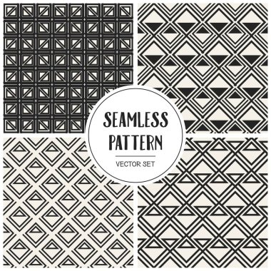 Soyut kavram vektör tek renkli geometrik desen. Siyah ve beyaz en az arka plan. Yaratıcı çizim şablonu. Sorunsuz şık doku. Duvar kağıdı, yüzey, web tasarım, tekstil, dekor için.