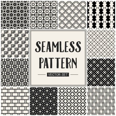 Soyut kavram vektör tek renkli geometrik desen. Siyah ve beyaz en az arka plan. Yaratıcı çizim şablonu. Sorunsuz şık doku. Duvar kağıdı, yüzey, web tasarım, tekstil, dekor için.