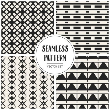 Soyut kavram vektör tek renkli geometrik desen. Siyah ve beyaz en az arka plan. Yaratıcı çizim şablonu. Sorunsuz şık doku. Duvar kağıdı, yüzey, web tasarım, tekstil, dekor için.