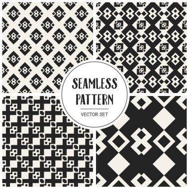 Soyut kavram vektör tek renkli geometrik desen. Siyah ve beyaz en az arka plan. Yaratıcı çizim şablonu. Sorunsuz şık doku. Duvar kağıdı, yüzey, web tasarım, tekstil, dekor için.