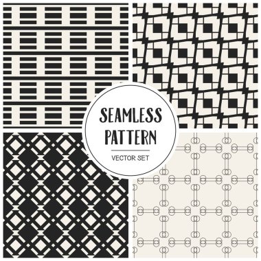 Soyut kavram vektör tek renkli geometrik desen. Siyah ve beyaz en az arka plan. Yaratıcı çizim şablonu. Sorunsuz şık doku. Duvar kağıdı, yüzey, web tasarım, tekstil, dekor için.