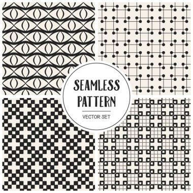 Soyut kavram vektör tek renkli geometrik desen. Siyah ve beyaz en az arka plan. Yaratıcı çizim şablonu. Sorunsuz şık doku. Duvar kağıdı, yüzey, web tasarım, tekstil, dekor için.