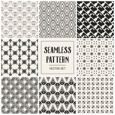 Soyut kavram vektör tek renkli geometrik desen. Siyah ve beyaz en az arka plan. Yaratıcı çizim şablonu. Sorunsuz şık doku. Duvar kağıdı, yüzey, web tasarım, tekstil, dekor için.