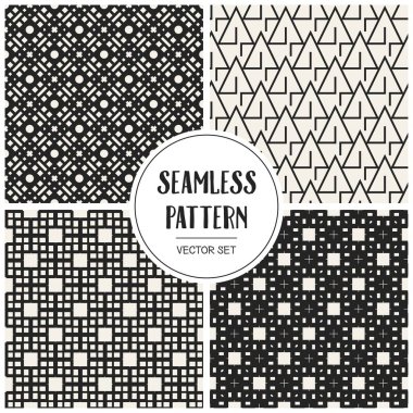 Soyut kavram vektör tek renkli geometrik desen. Siyah ve beyaz en az arka plan. Yaratıcı çizim şablonu. Sorunsuz şık doku. Duvar kağıdı, yüzey, web tasarım, tekstil, dekor için.