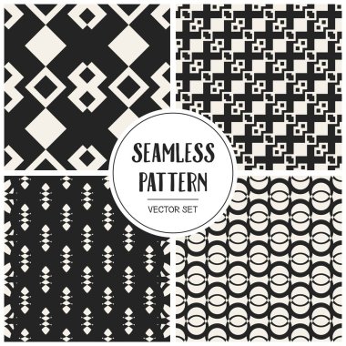 Soyut kavram vektör tek renkli geometrik desen. Siyah ve beyaz en az arka plan. Yaratıcı çizim şablonu. Sorunsuz şık doku. Duvar kağıdı, yüzey, web tasarım, tekstil, dekor için.