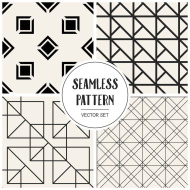 Soyut kavram vektör tek renkli geometrik desen. Siyah ve beyaz en az arka plan. Yaratıcı çizim şablonu. Sorunsuz şık doku. Duvar kağıdı, yüzey, web tasarım, tekstil, dekor için.