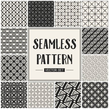 Soyut kavram vektör tek renkli geometrik desen. Siyah ve beyaz en az arka plan. Yaratıcı çizim şablonu. Sorunsuz şık doku. Duvar kağıdı, yüzey, web tasarım, tekstil, dekor için.