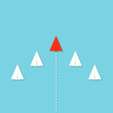 Yaratıcı vektör Illustration kalabalık kağıt uçak. Kavramı liderlik, ekip çalışması ve cesaret. Sanat Tasarım Infographic. Soyut grafik elemanı. El yapımı Havacılık. Olağanüstü yolculuk uçak.