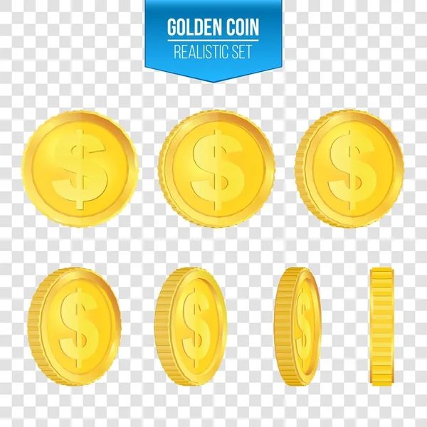 Творческая векторная иллюстрация трехмерных золотых монет, плавающих в разных ракурсах. Изолированный на прозрачном фоне. Знак доллара. Реалистичные деньги. Арт дизайн. Абстрактный концепт графический элемент . — стоковый вектор
