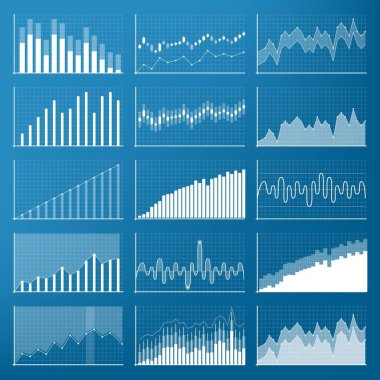 İş veri mali çizelgeleri yaratıcı vektör Illustration. Finans diyagramı sanat tasarım. Büyüyen ve düşen piyasa hisse senedi analizi grafik kümesi. Kavram Grafik rapor öğesi. Kar Özet Araçları