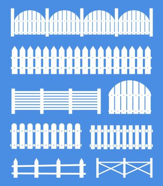 Kırsal ahşap çitler, arka plan üzerinde izole gözcülerinin yaratıcı vektör Illustration. Sanat tasarım. Bahçe duvar siluetleri. Soyut kavram grafik öğesi