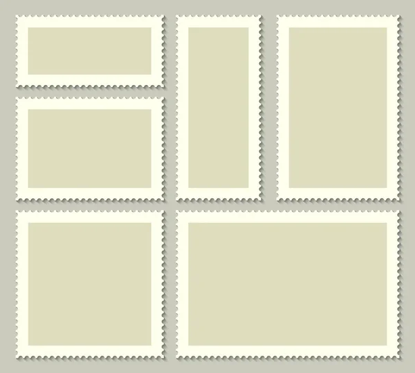 Creatieve vectorillustratie van lege postzegels geïsoleerd op achtergrond instellen. Ontwerpsjablonen van kunst met plaats voor uw afbeeldingen en tekst. Abstract begrip grafisch element voor mail, Postkaart — Stockvector