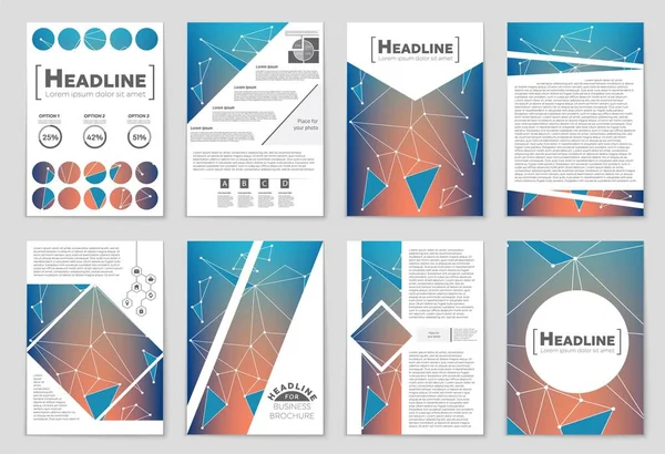抽象的なベクトル レイアウト背景セット。アート デザイン テンプレート、リスト、フロント ページ、モックアップ パンフレット テーマ スタイル、バナー、アイデア、カバー、小冊子、印刷、チラシ、書籍、空白カード、広告、看板、シート、a4 — ストックベクタ