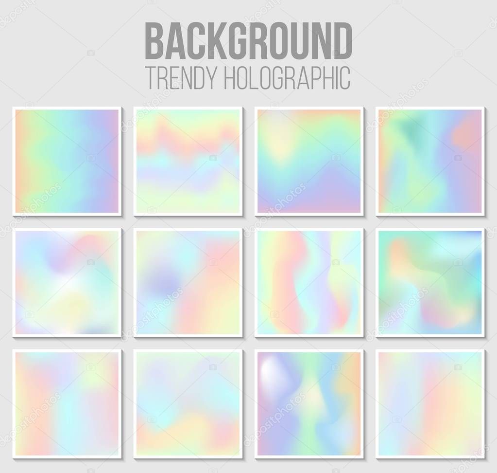 Creative vector illustration of trendy pastel holographic background set. Art design for cover, brochure, poster, business flyer, wedding invitation template. Abstract concept graphic element