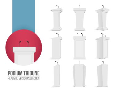 Podyum kürsü üzerinde şeffaf arka plan izole mikrofon ile yaratıcı vektör Illustration. Sanat Tasarım Kürsü duruyor. Soyut kavram grafik öğesi için iş sunumu, konferans