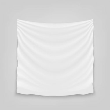 Yaratıcı vektör çizim arka plan üzerinde izole boş beyaz kumaş asılı. Sanat Tasarım afiş kumaş Tekstil gölge ile. Boş bayrak. Soyut kavram grafik öğesi.
