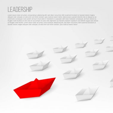 Beyaz arka plan üzerinde izole arasında lider 3d kırmızı kağıt gemi yaratıcı vektör Illustration. İş liderlik farklı tekne sanat tasarımı. Soyut kavram kopya alanı ile grafik öğesi.
