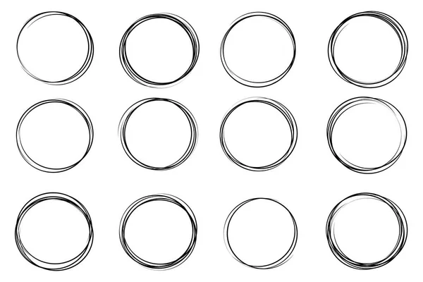 Creative Vector Illustration Hand Drawning Circle Line Sketch Set Isolated — Stock Vector